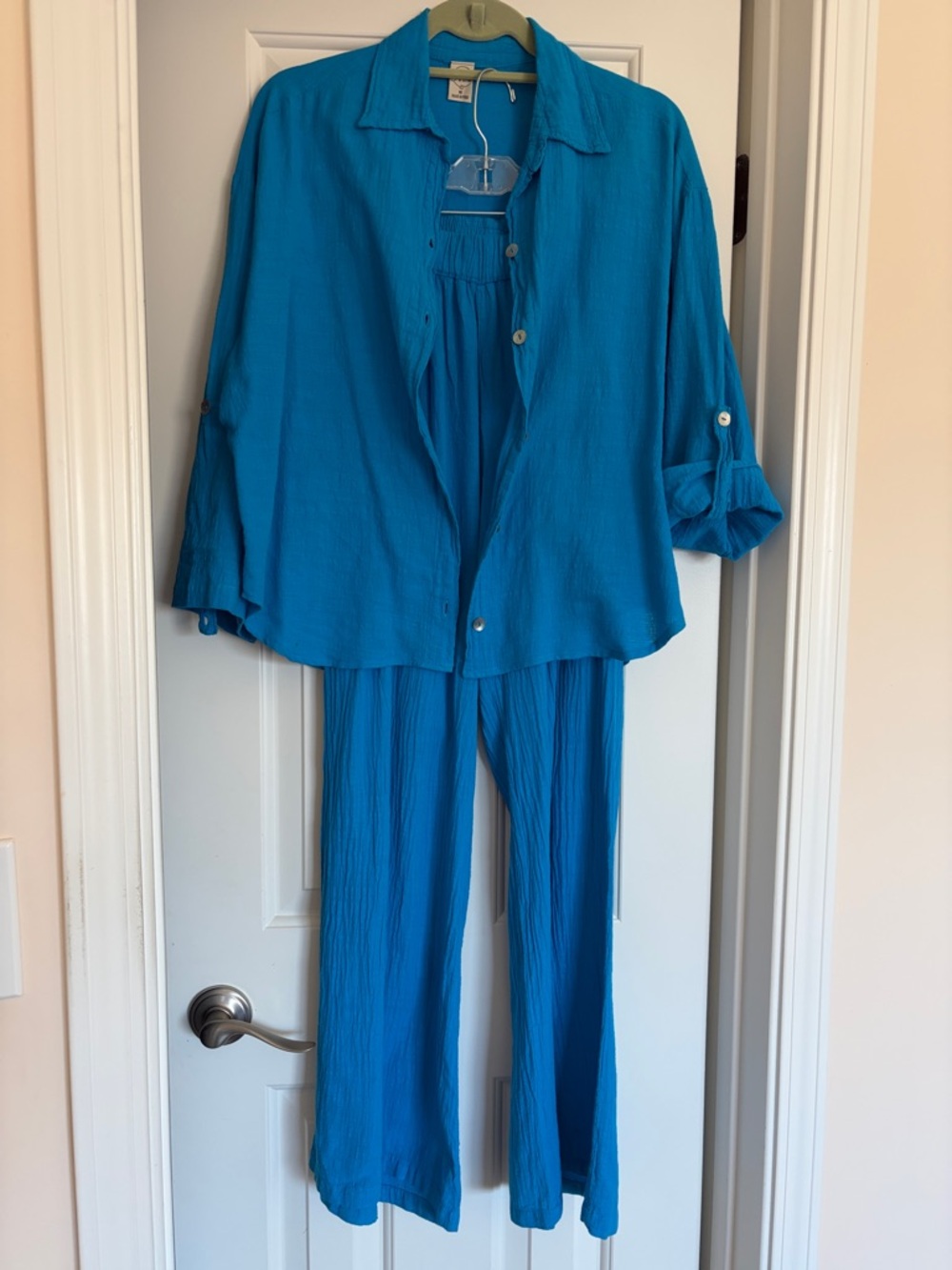 Relaxed Wide-Leg Pants Set in Bright Teal